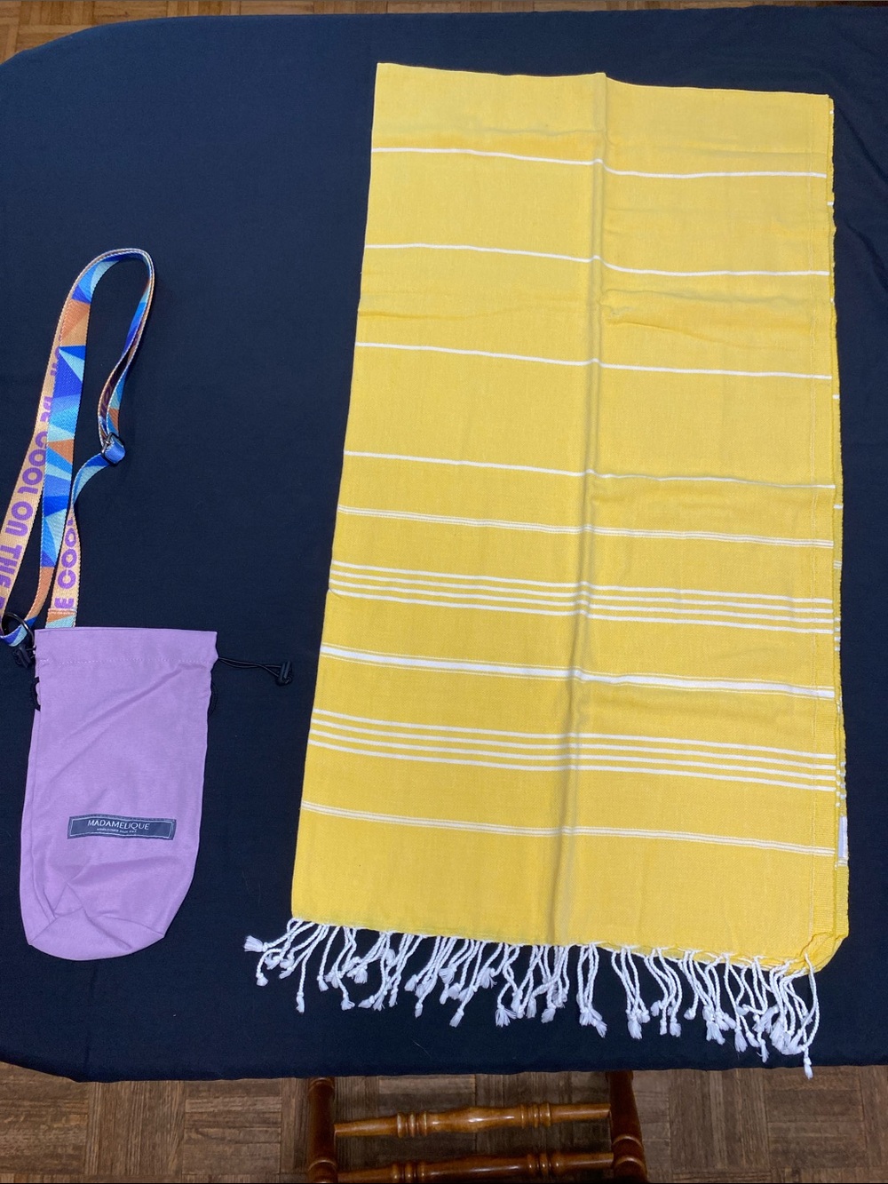 Turkish Beach Towel with Yellow and White Stripes and Bag